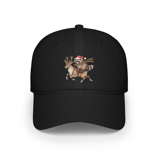 Raccoon Riding Reindeer Baseball Cap