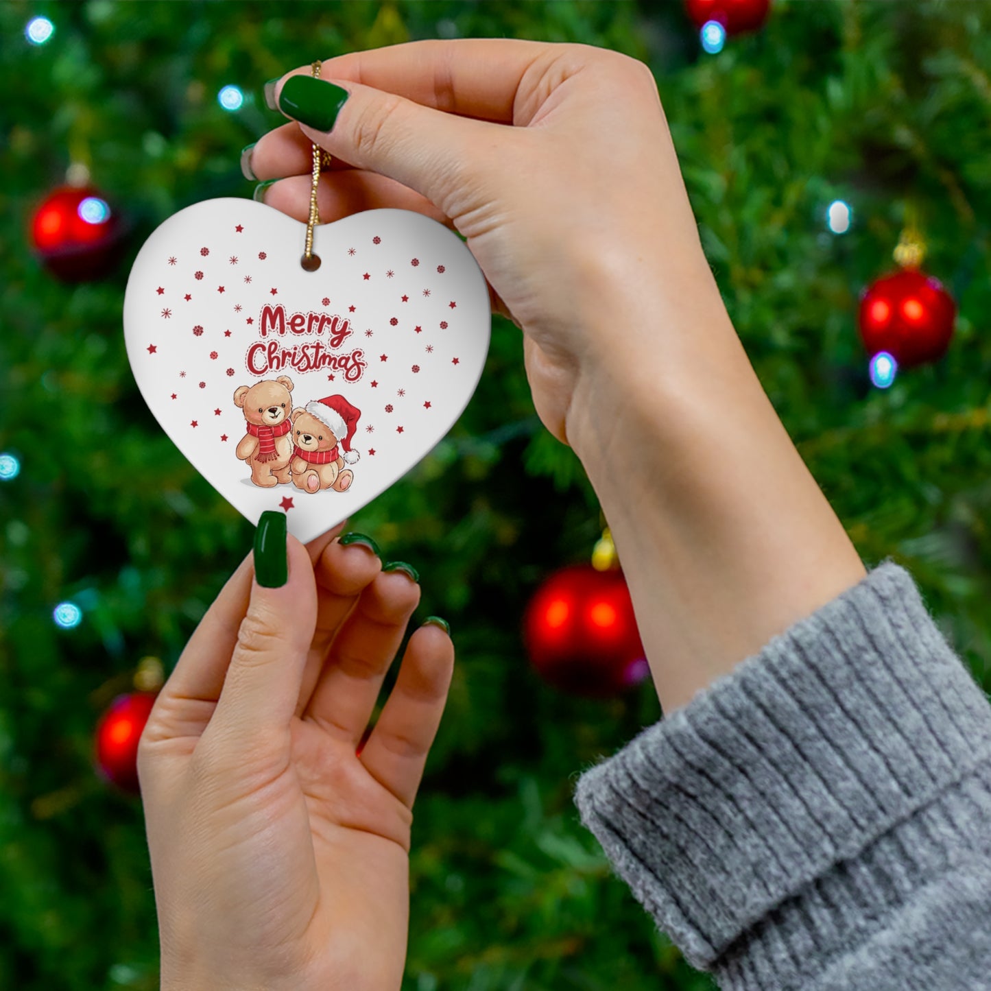 Merry Christmas Bear Ceramic Ornament