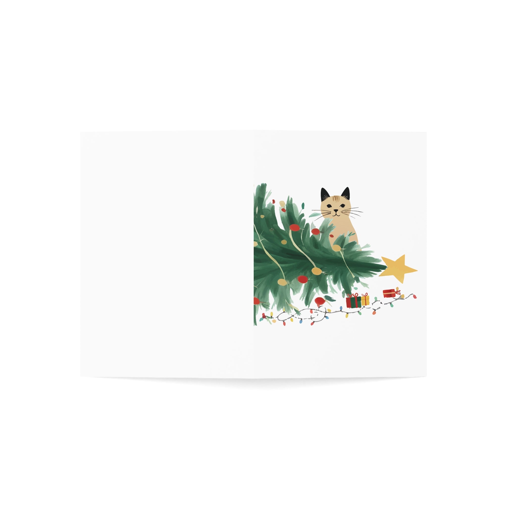 Cat With Christmas Tree Greeting Cards