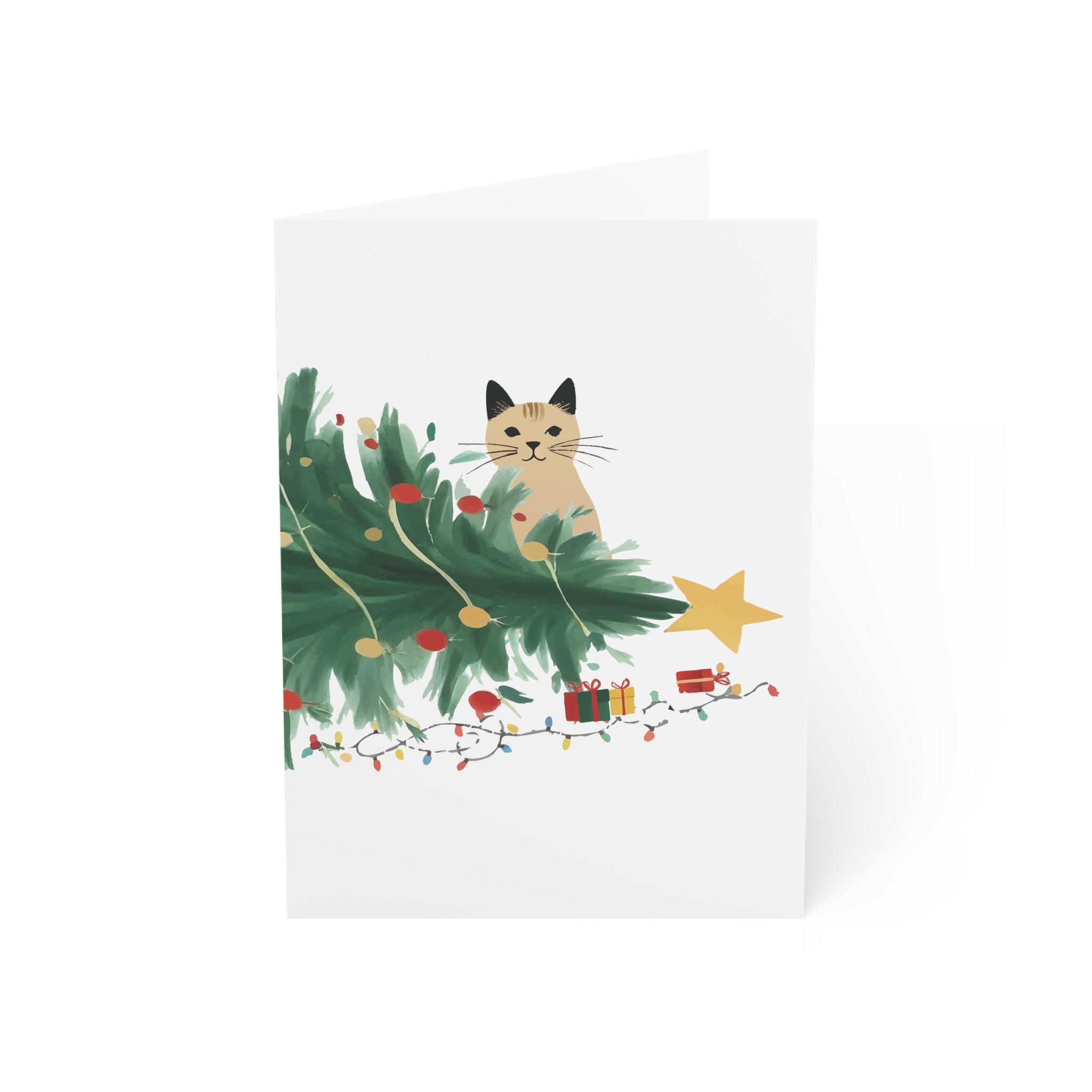 Cat With Christmas Tree Greeting Cards