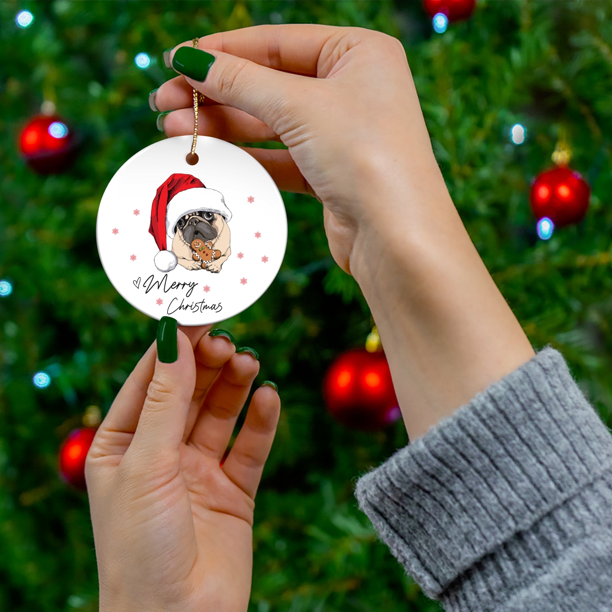 Merry Christmas Puppy Ceramic Ornament