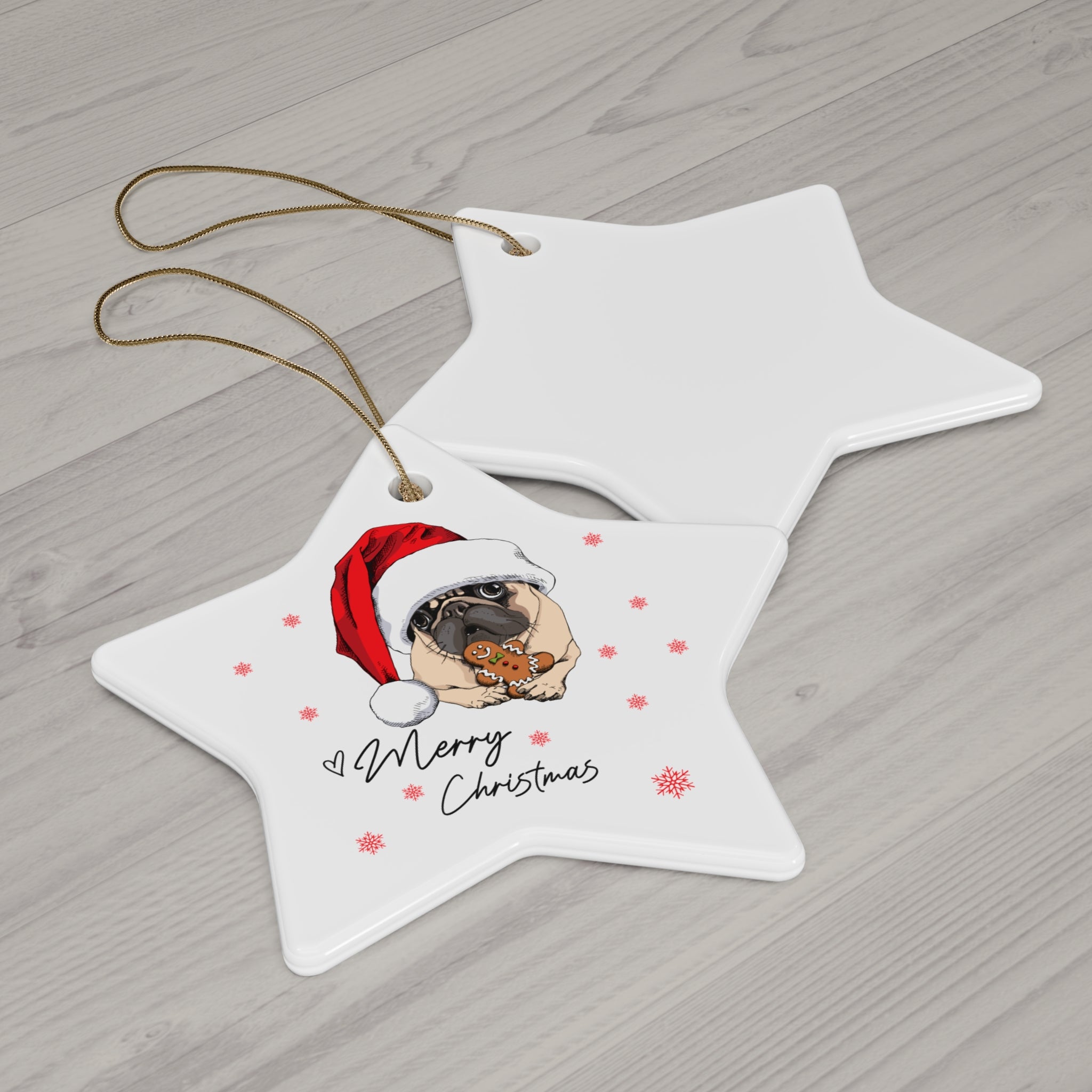 Merry Christmas Puppy Ceramic Ornament