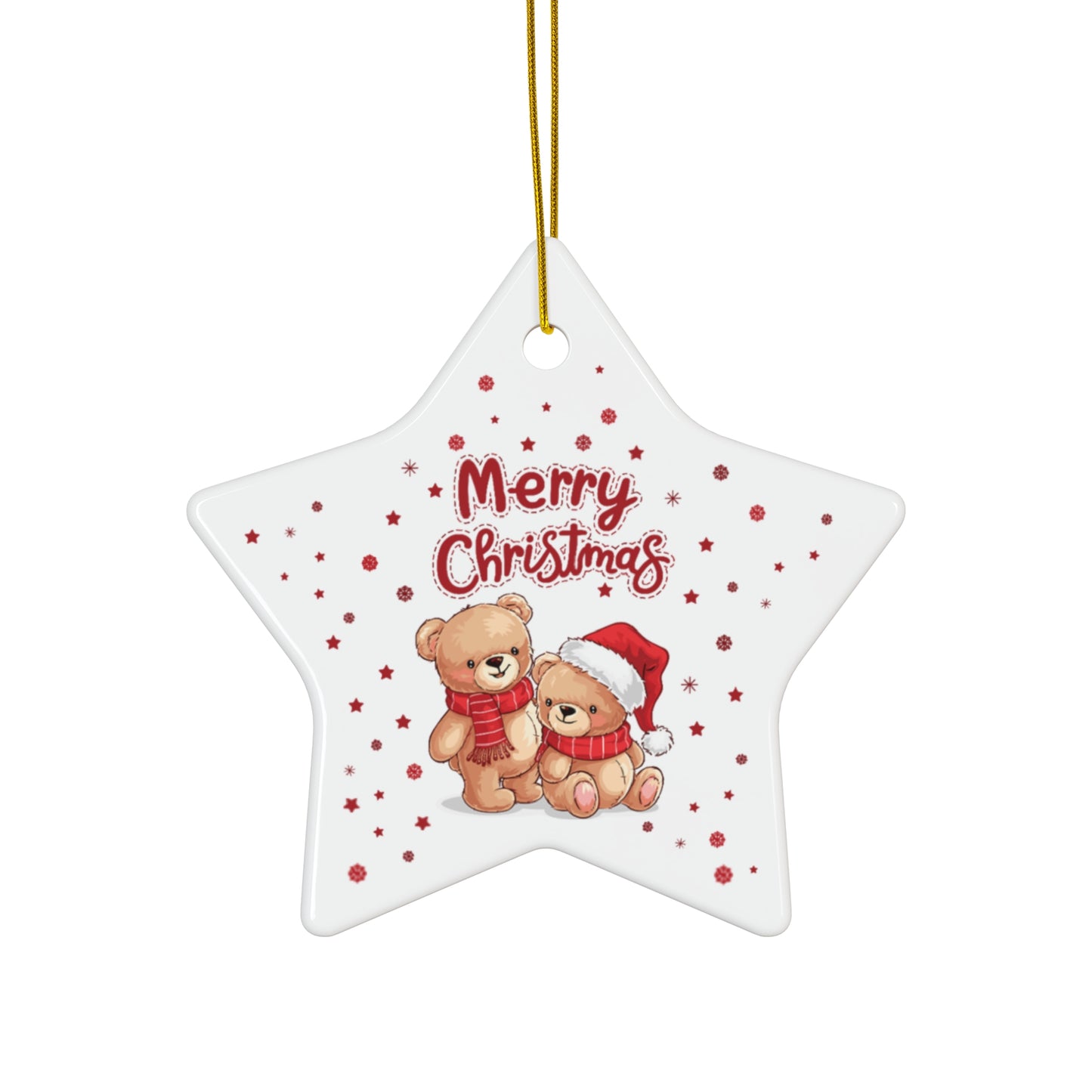 Merry Christmas Bear Ceramic Ornament