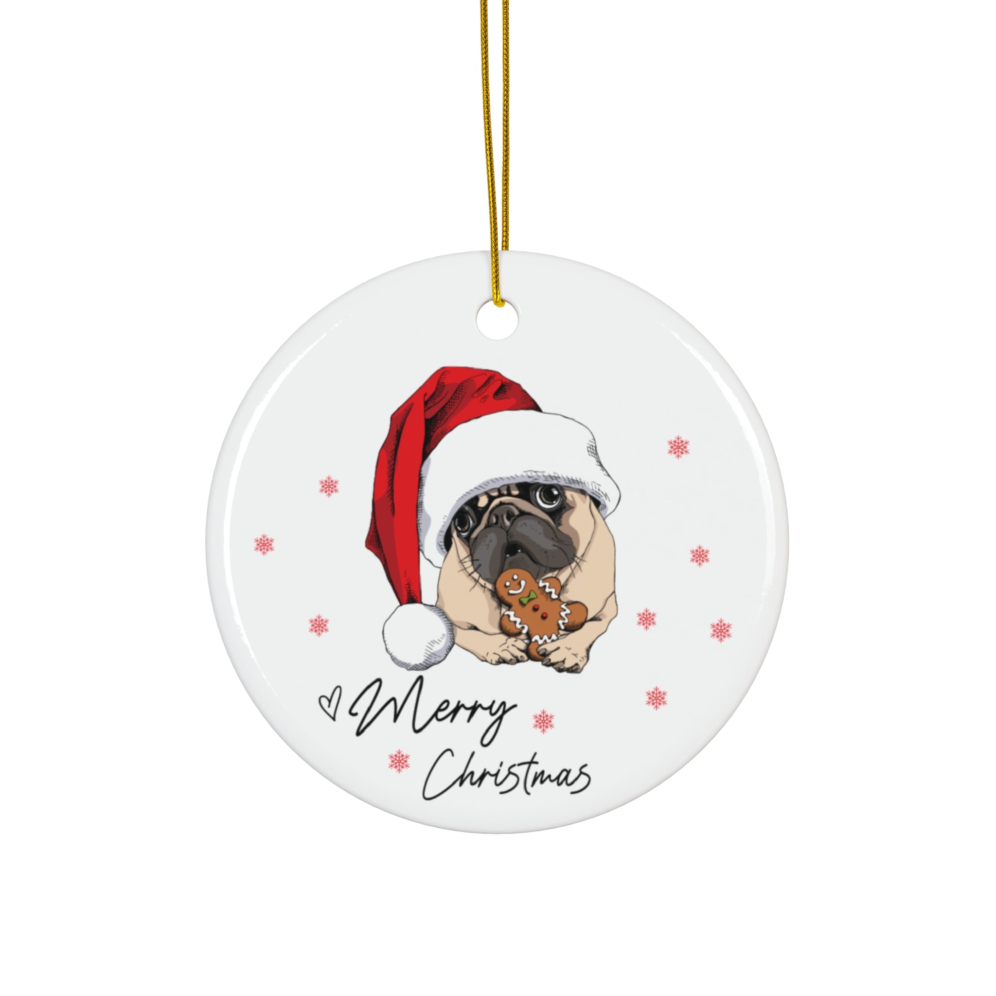 Merry Christmas Puppy Ceramic Ornament