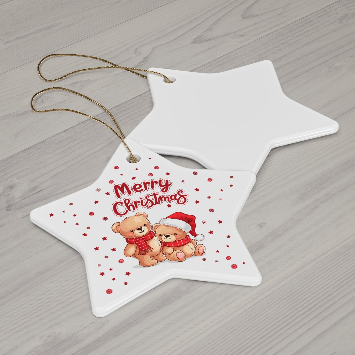 Merry Christmas Bear Ceramic Ornament