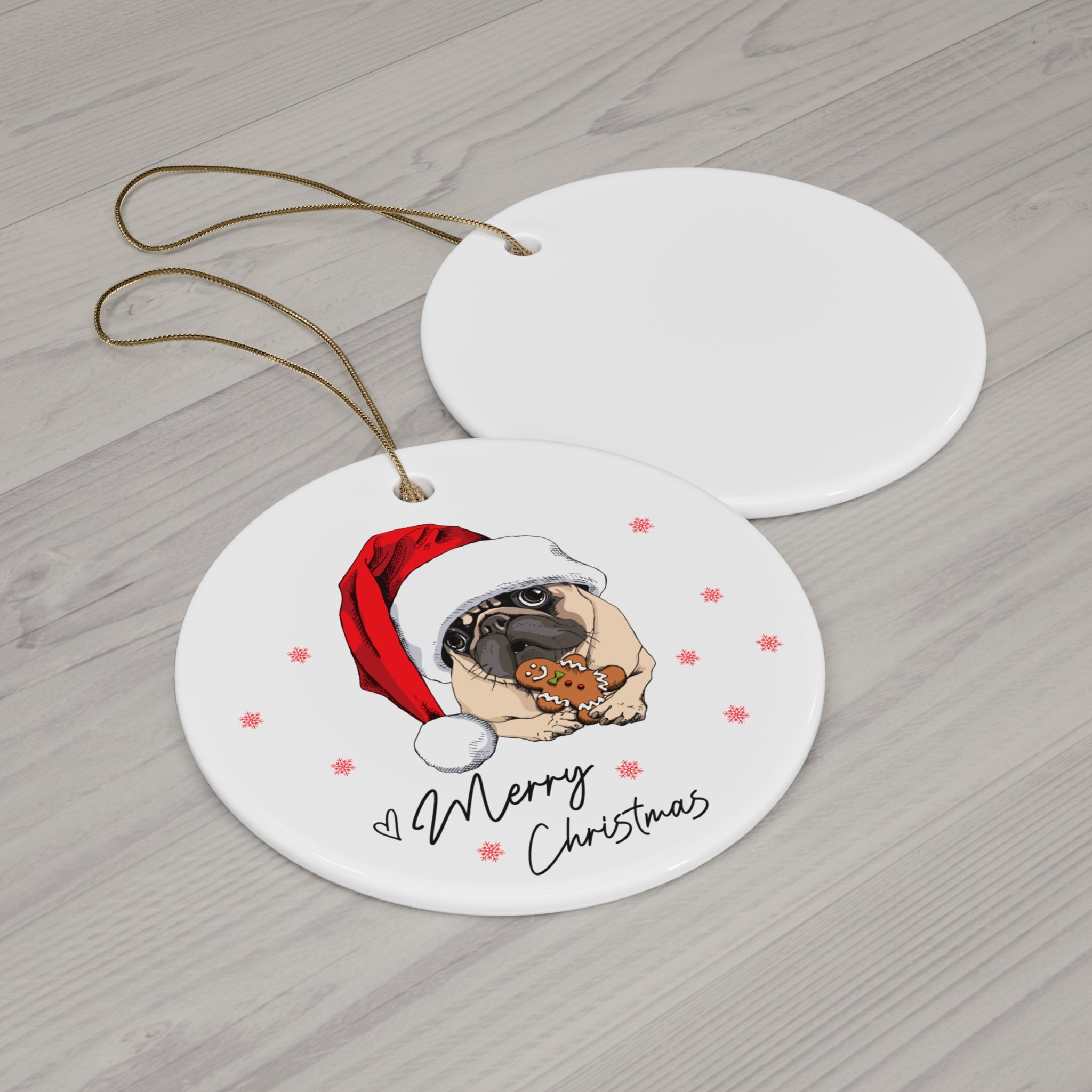 Merry Christmas Puppy Ceramic Ornament