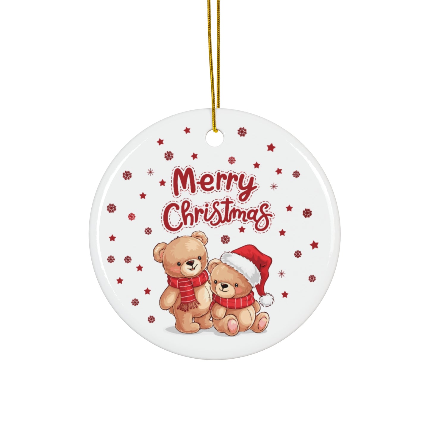 Merry Christmas Bear Ceramic Ornament