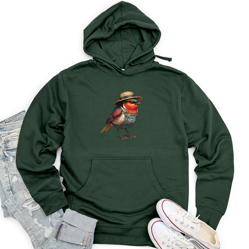 Robin Bird With a Straw Hat Unisex midweight hoodie