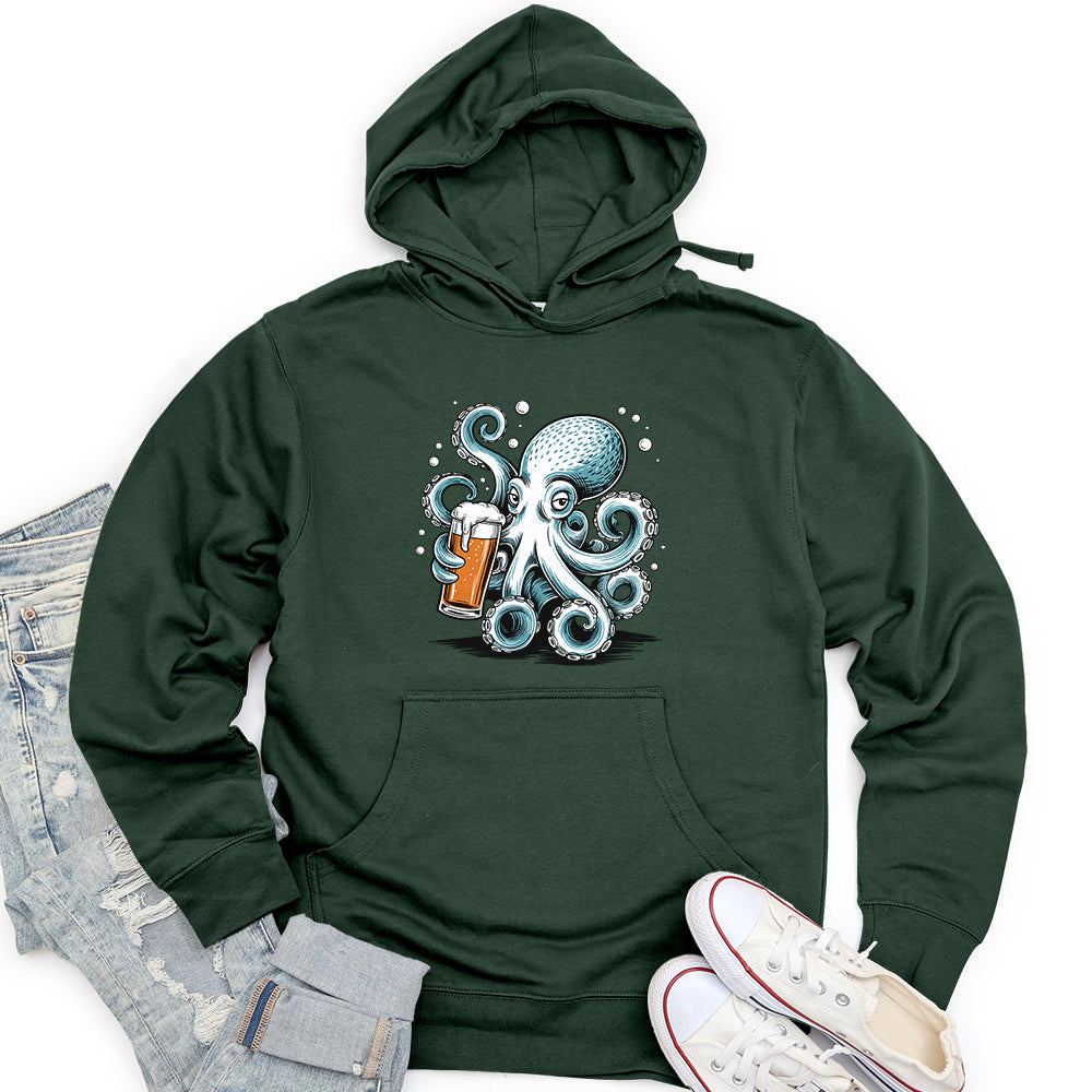 Octopus Holding Beer Glass Unisex Midweight Hoodie