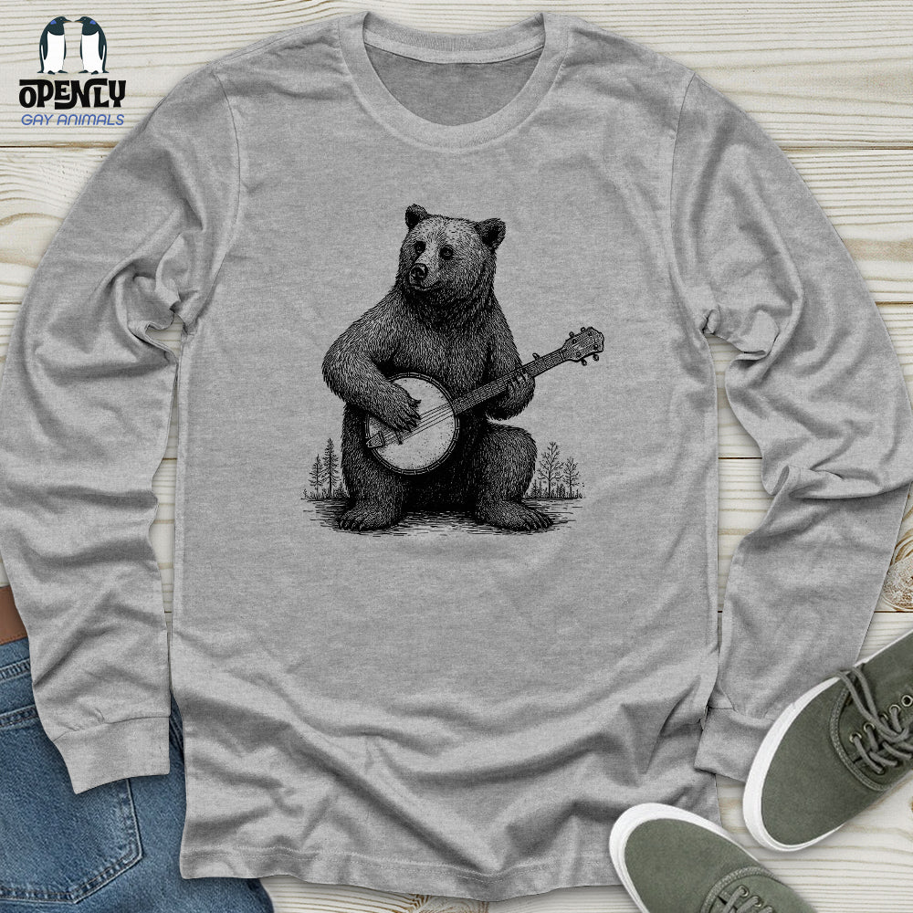 Bear Playing Banjo Unisex Long Sleeve Tee