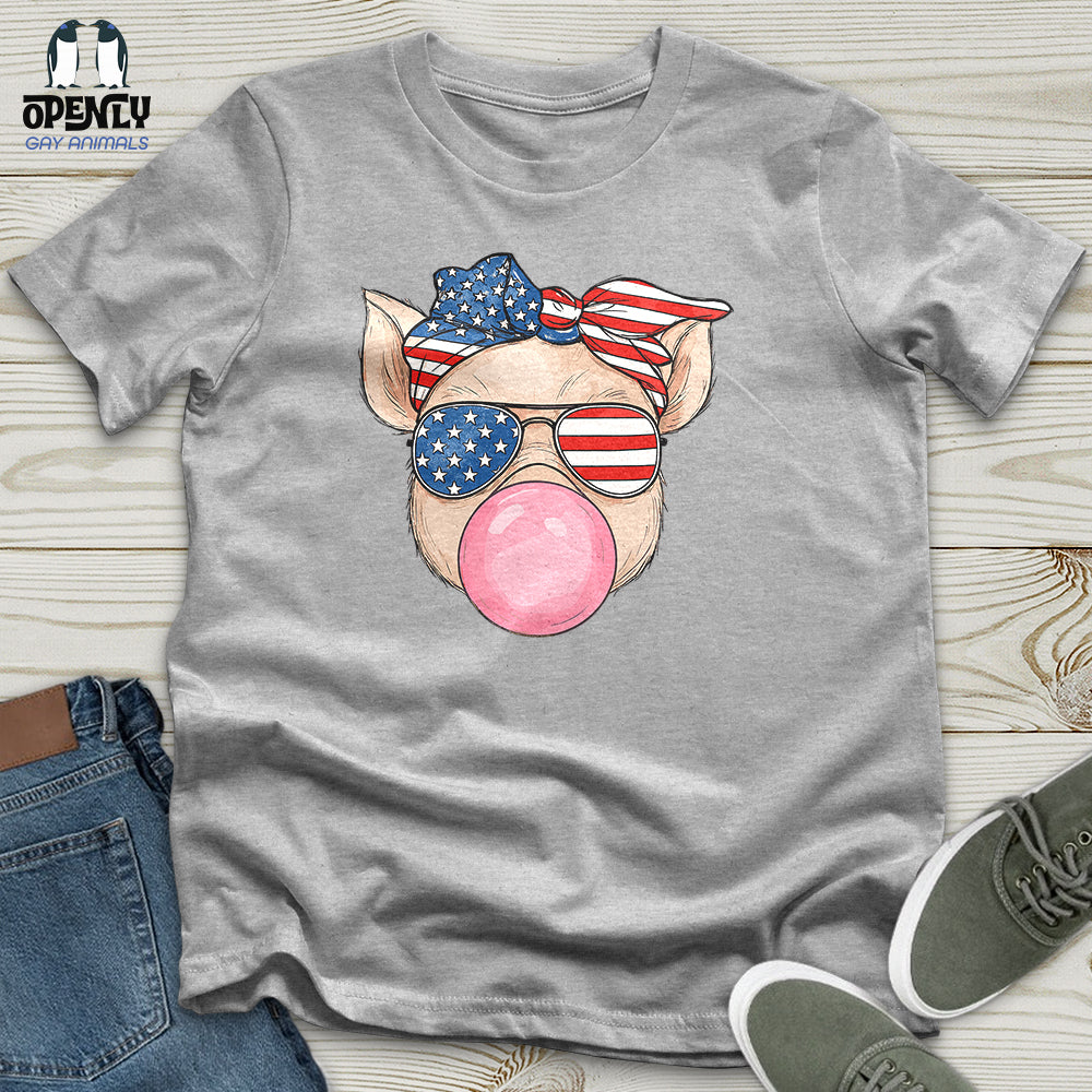 Patriotic Pig Blowing Bubble Gum Unisex T-Shirt