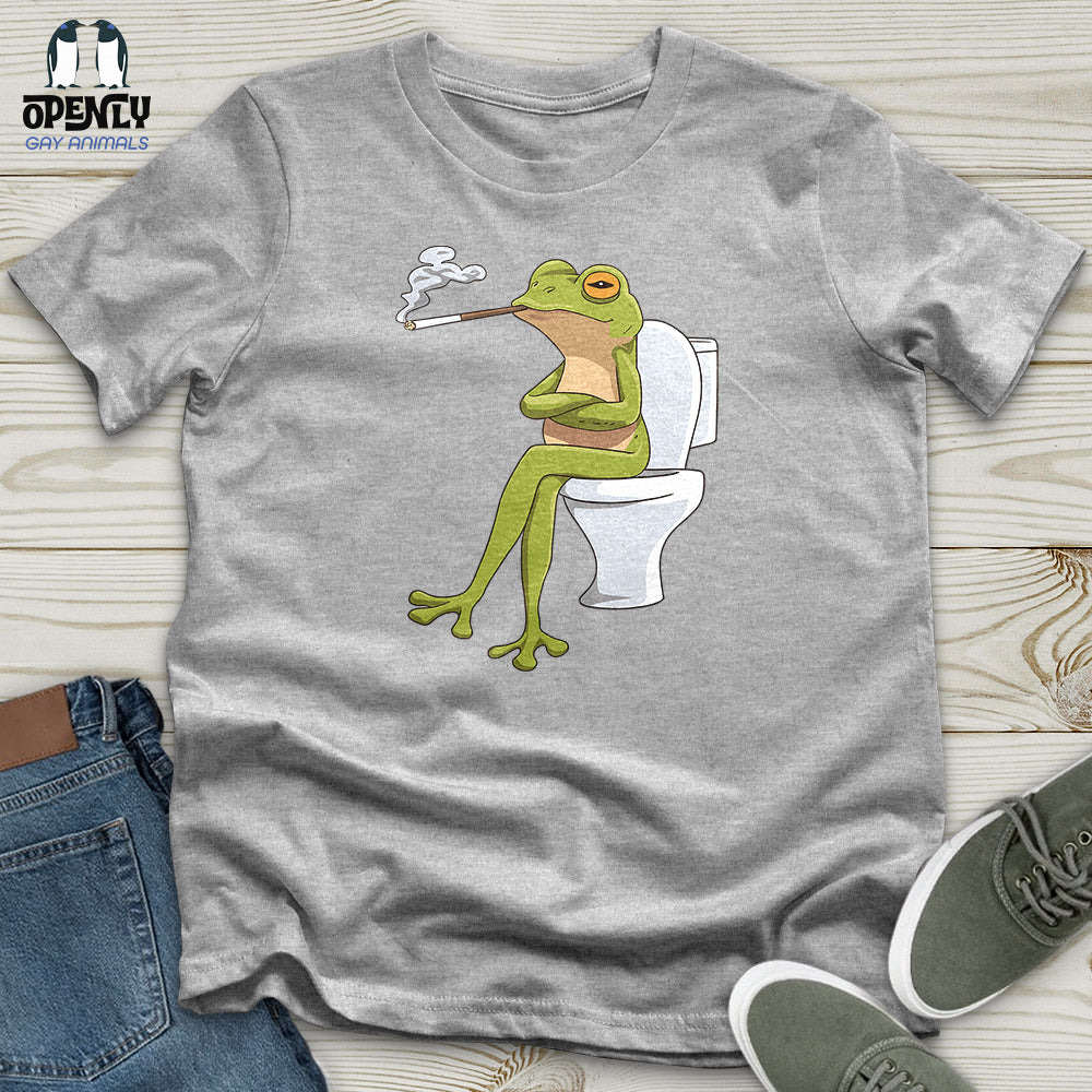 Frog Sitting on a White Toilet Unisex t-shirt