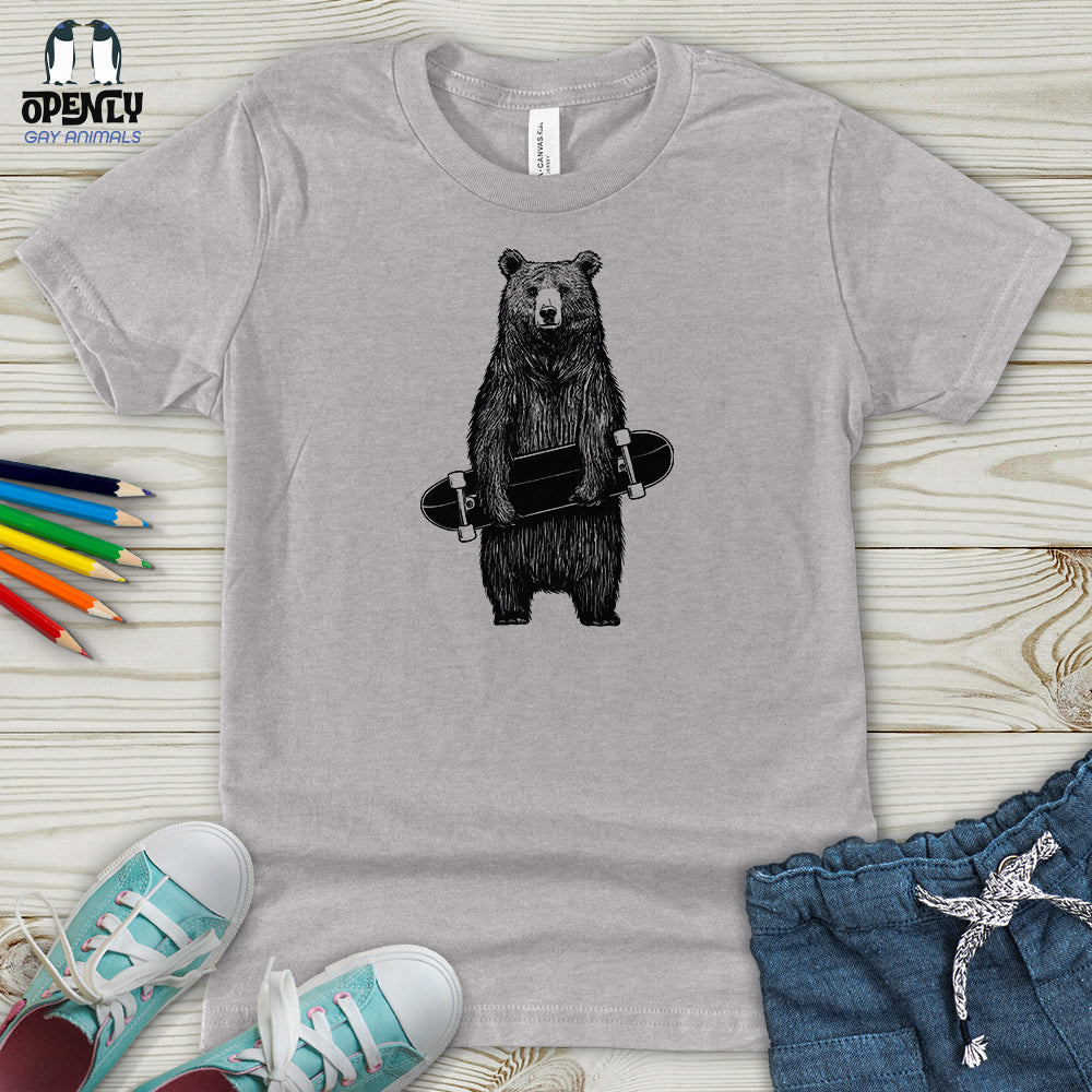 Bear Holding a Skateboard Youth T-Shirt