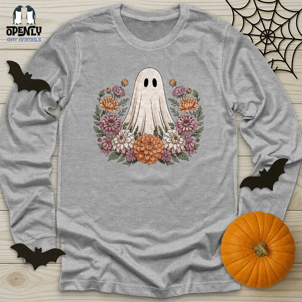 Floral Halloween Ghost Unisex Long Sleeve Tee