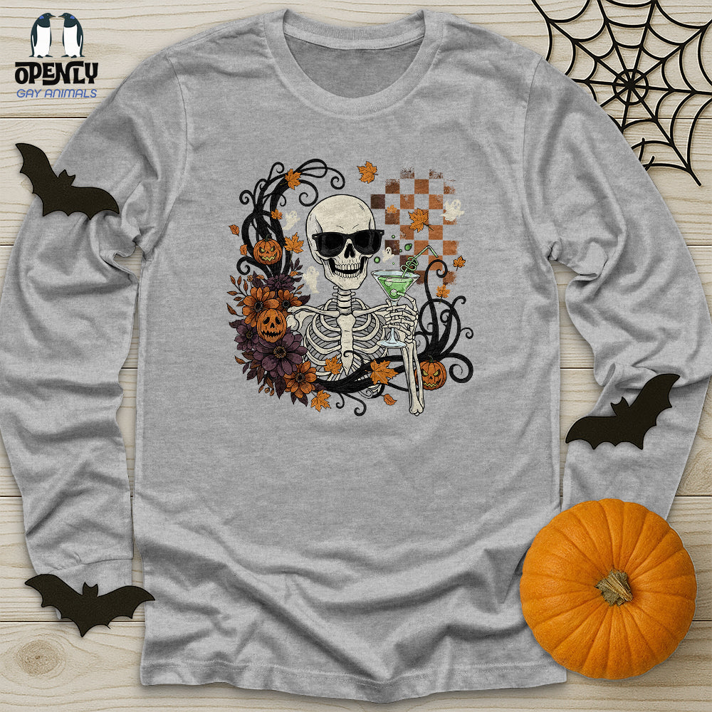 Skeleton Drink Wine Unisex Long Sleeve Tee