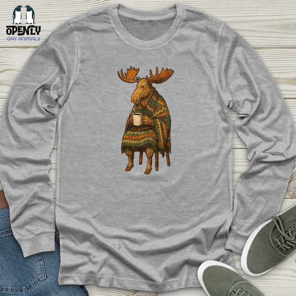 Moose Drinking Coffee Unisex Long Sleeve Tee