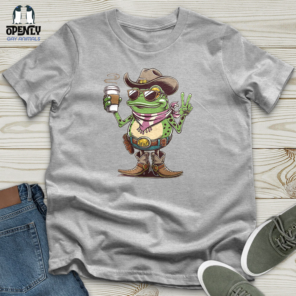 A Cowboy Frog Holding a Coffee Cup Unisex T-Shirt