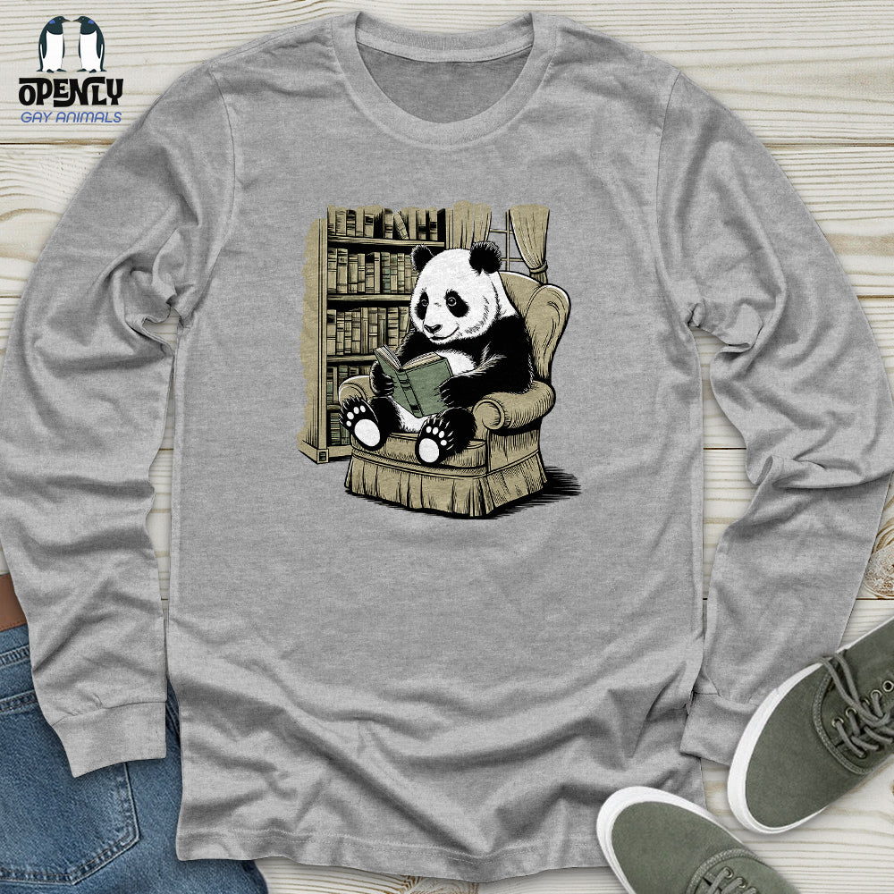 Panda Reading Book Unisex Long Sleeve Tee