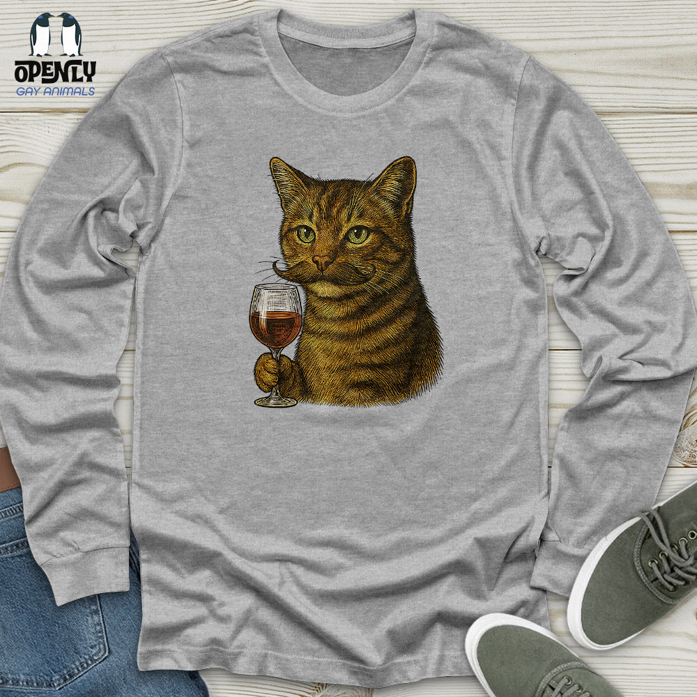 Cat With Wine Glass Unisex Long Sleeve Tee