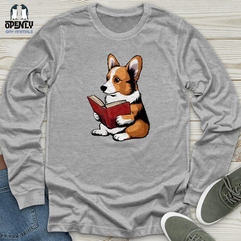 Corgi Reading Book Unisex Long Sleeve Tee