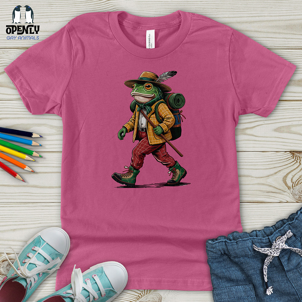 Green Frog Hiker Ready for Adventure Youth T-Shirt