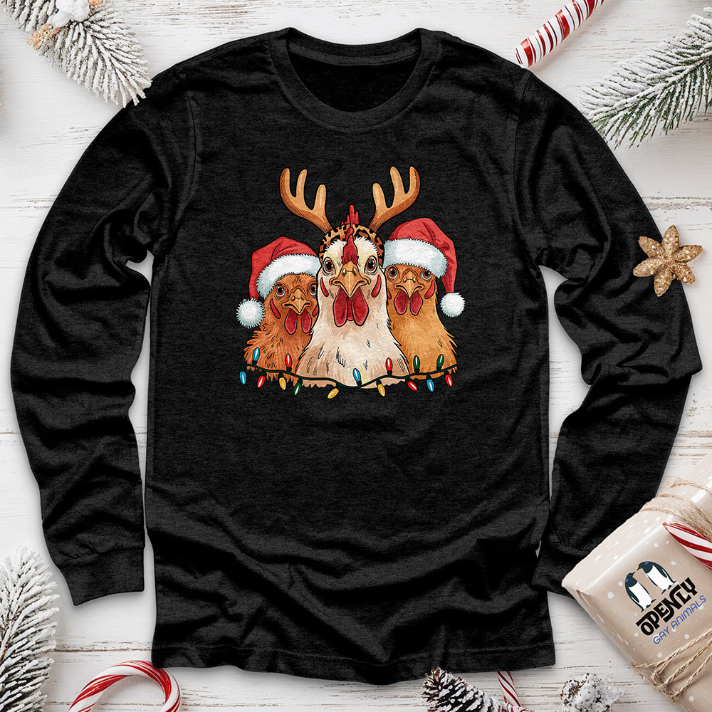 Christmas Chickens Unisex Long Sleeve Tee