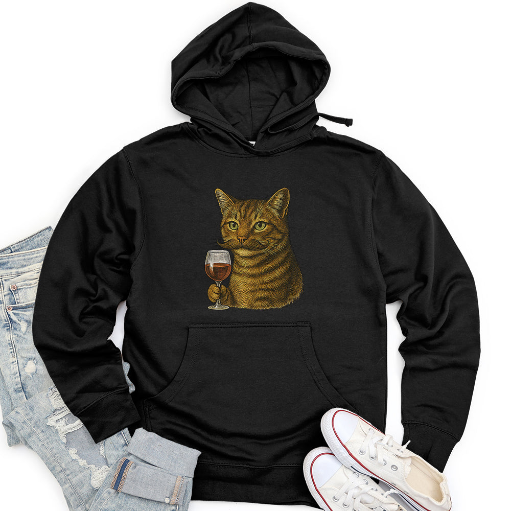 Cat With Wine Glass Unisex Midweight Hoodie