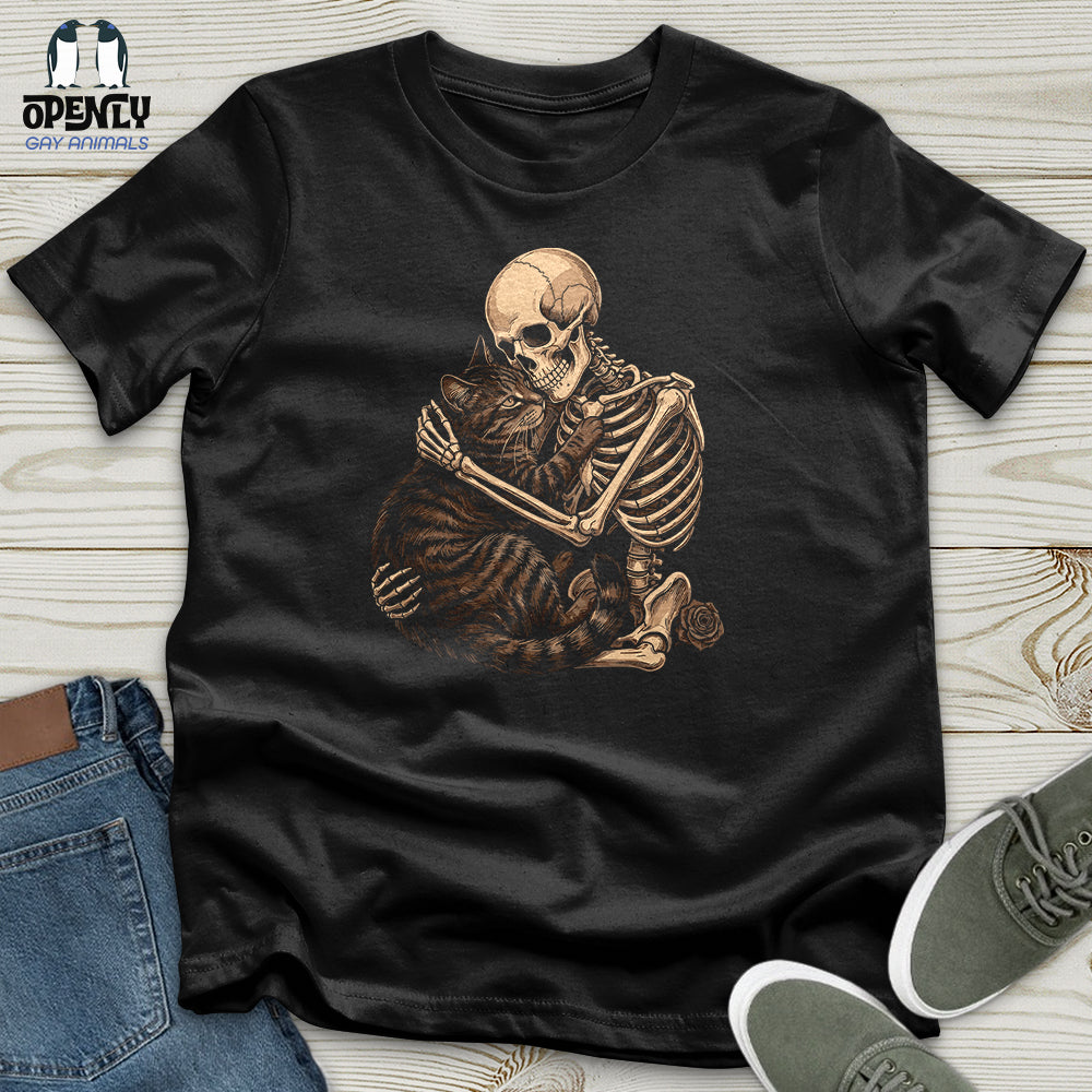 Skeleton Hugging Cat Unisex T-Shirt