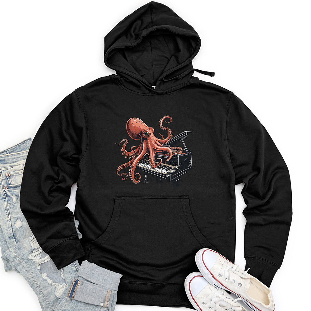 Octopus Piano Melody Unisex Midweight Hoodie