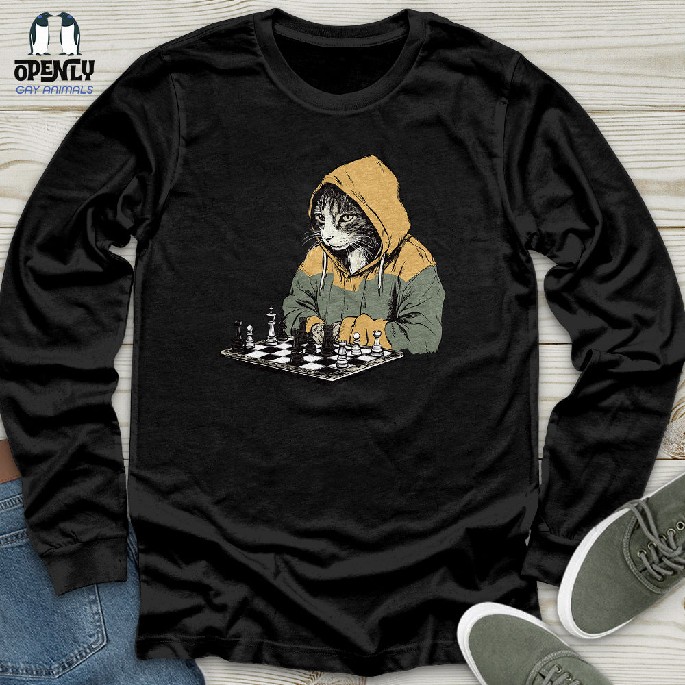 Cat Playing Chess Unisex Long Sleeve Tee