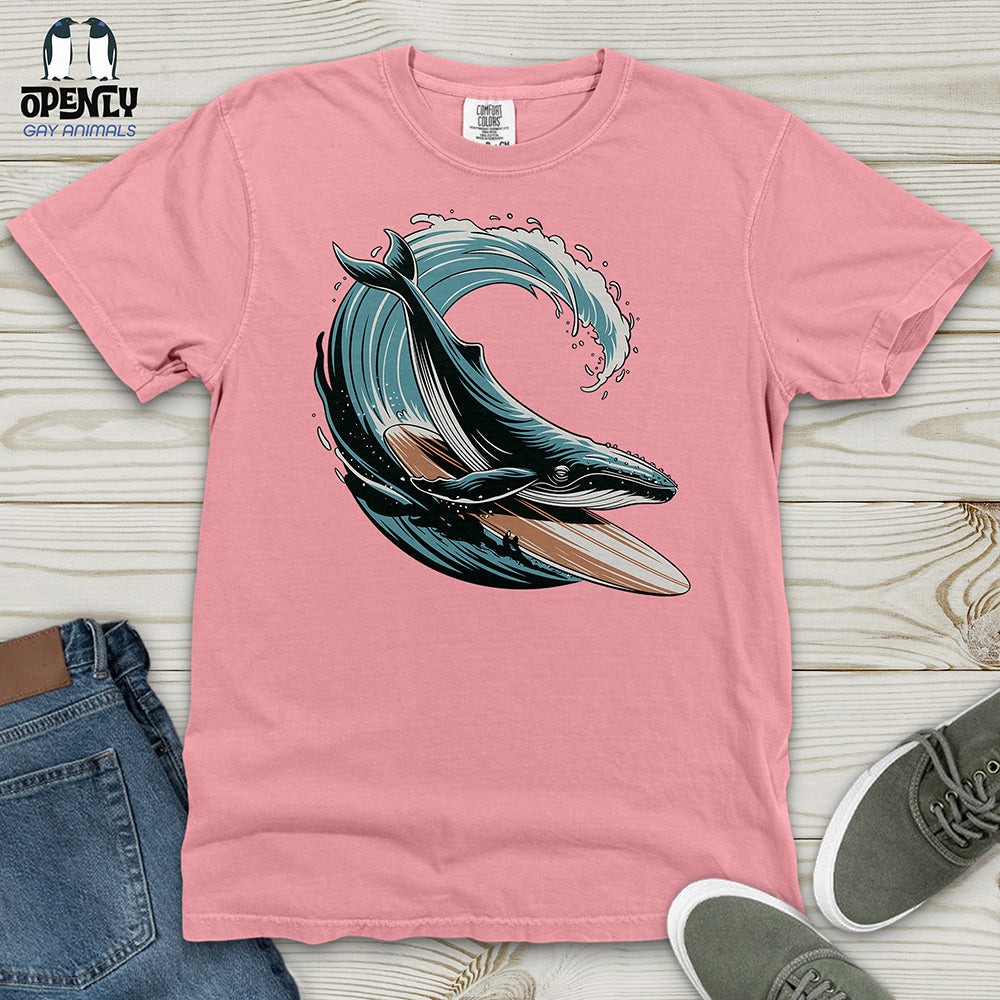 Whale Surfing on a Surfboard Heavy Cotton Comfort Colors Tee
