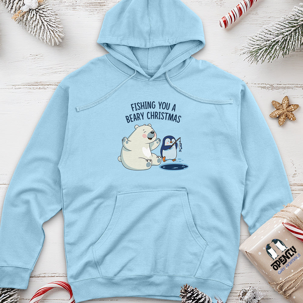 Fishing You a Beary Christmas Unisex Midweight Hoodie