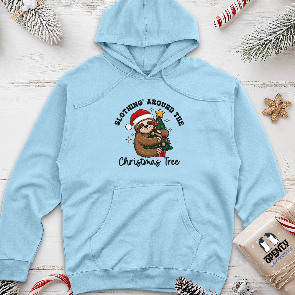 Slothing Around the Christmas Tree Unisex Midweight Hoodie