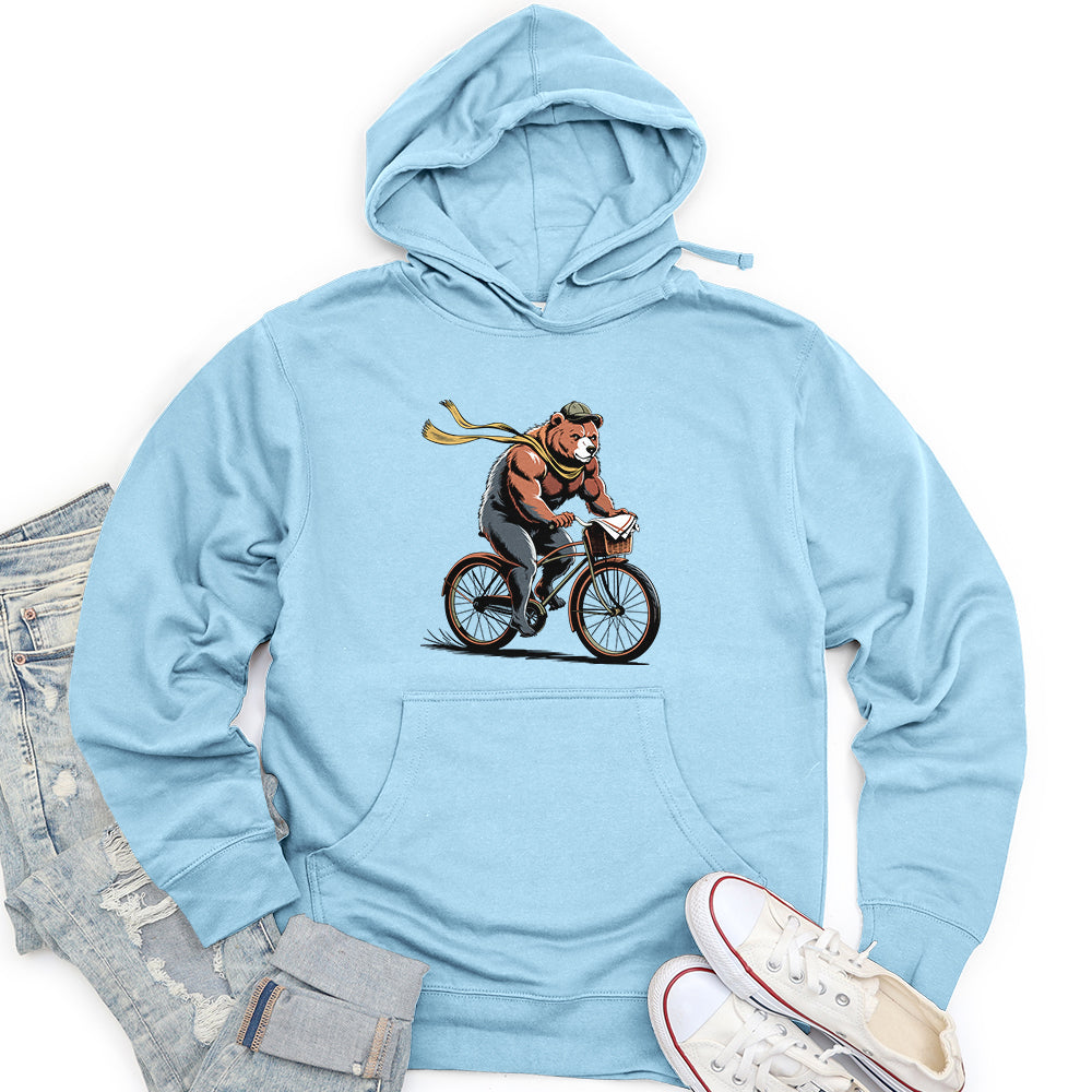 Grizzly Bear Riding Bicycle Unisex Midweight Hoodie
