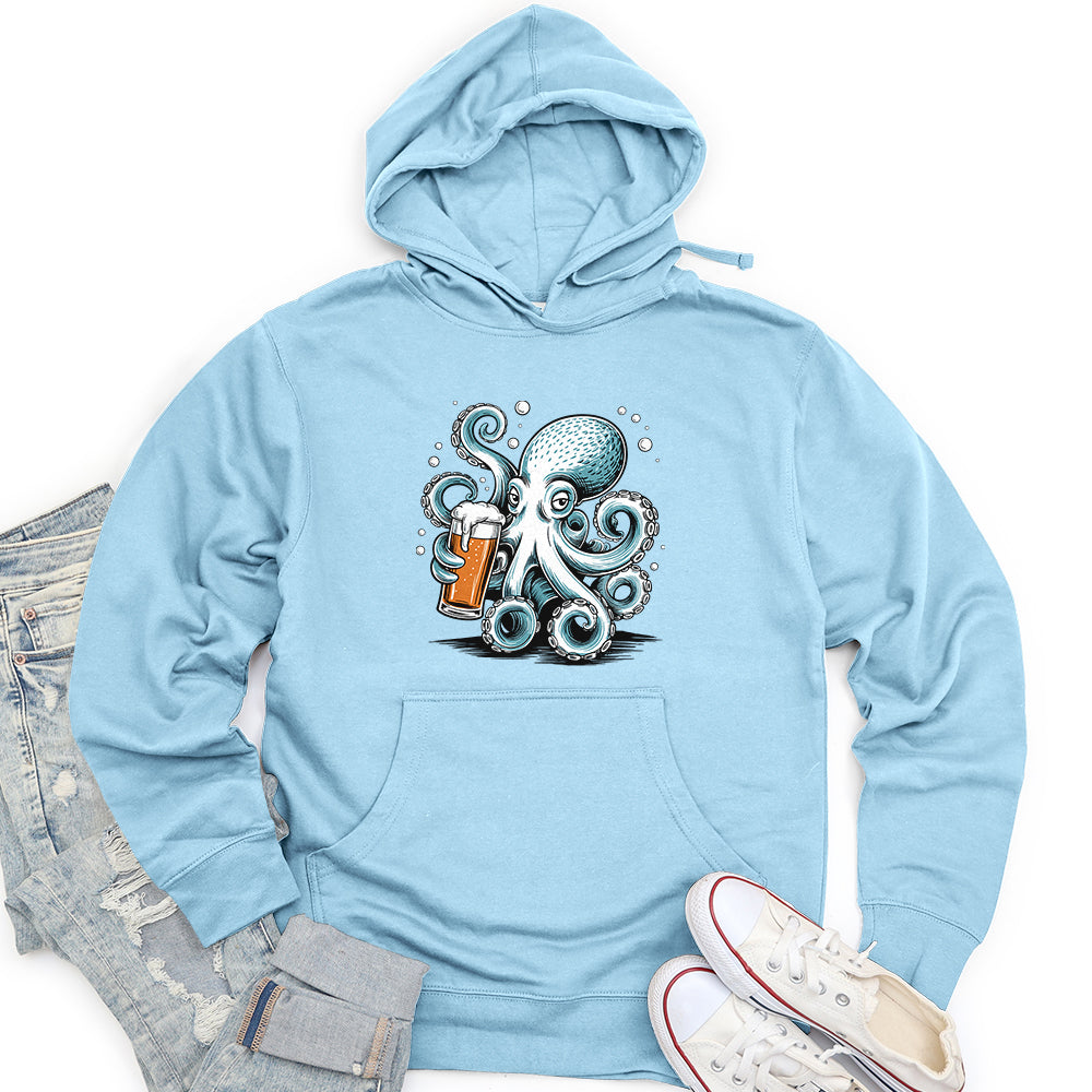 Octopus Holding Beer Glass Unisex Midweight Hoodie