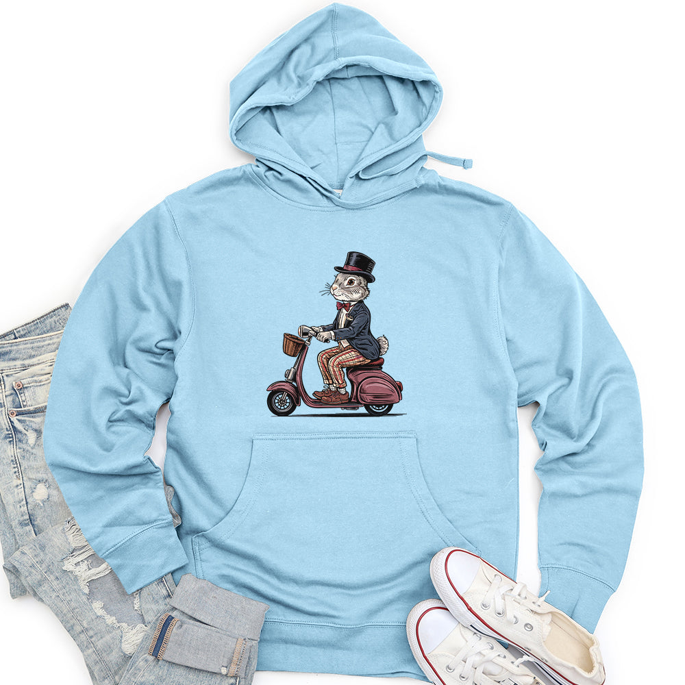 Rabbit Riding a Scooter Unisex Midweight Hoodie