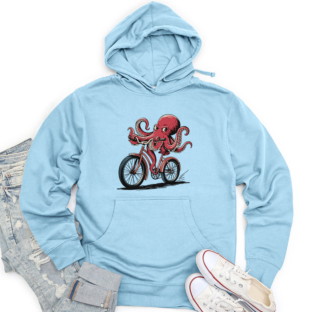 Octopus Riding Bicycle Unisex Midweight Hoodie