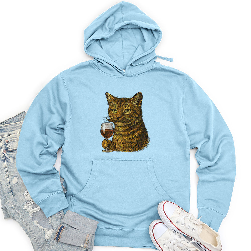 Cat With Wine Glass Unisex Midweight Hoodie