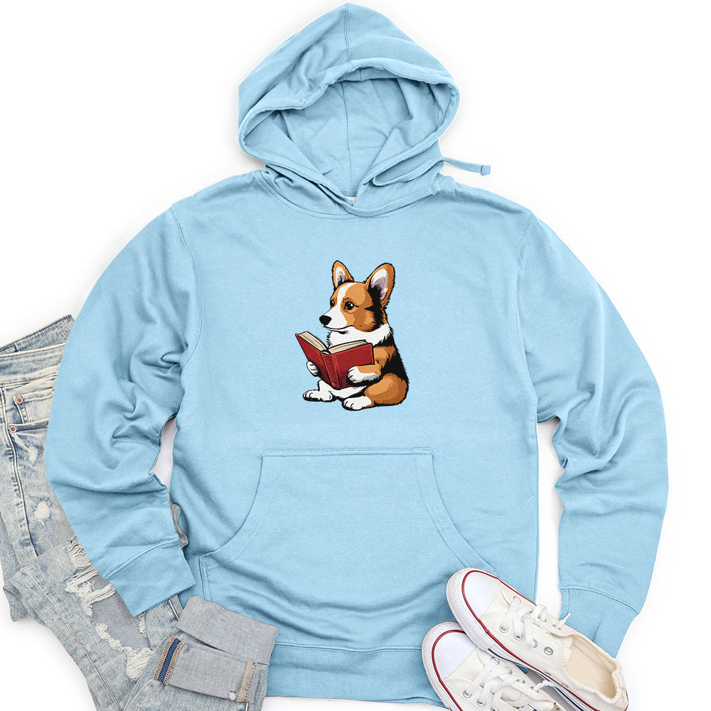 Corgi Reading Book Unisex midweight hoodie