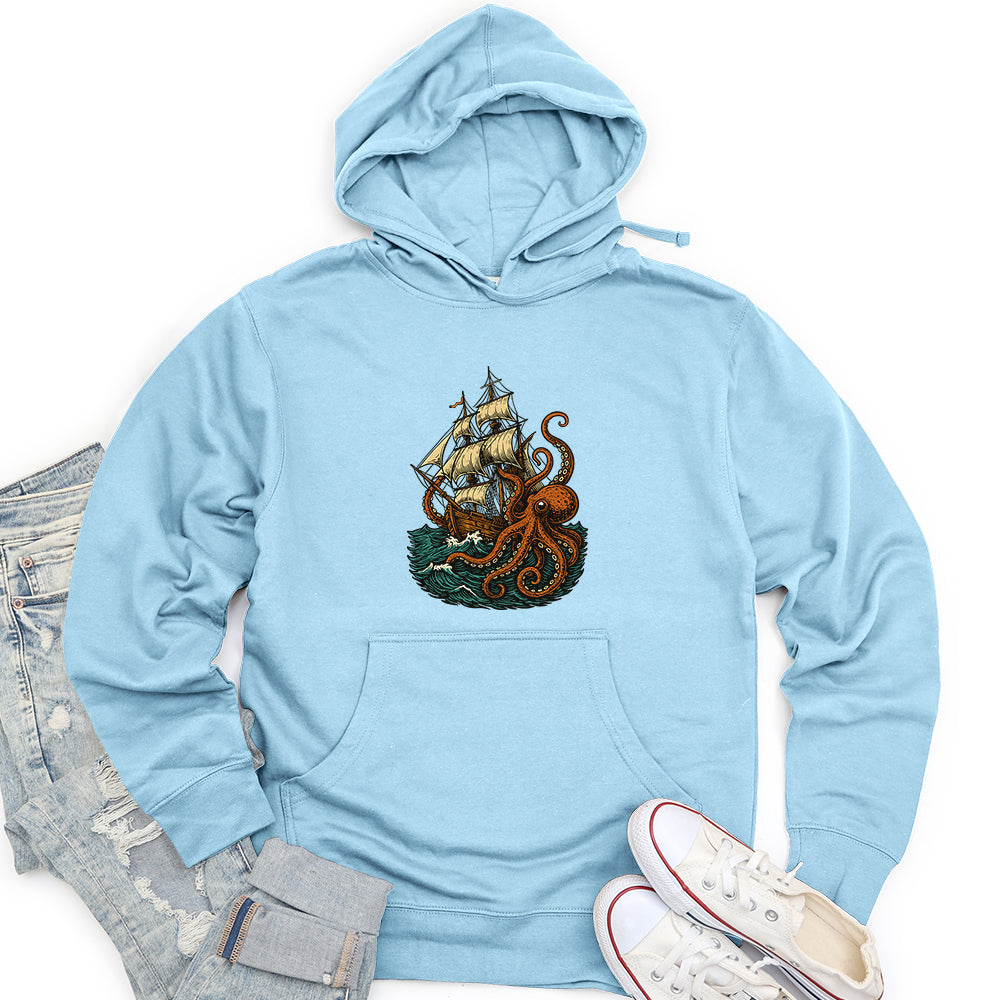 Octopus Attack Pirate Ship Unisex Midweight Hoodie