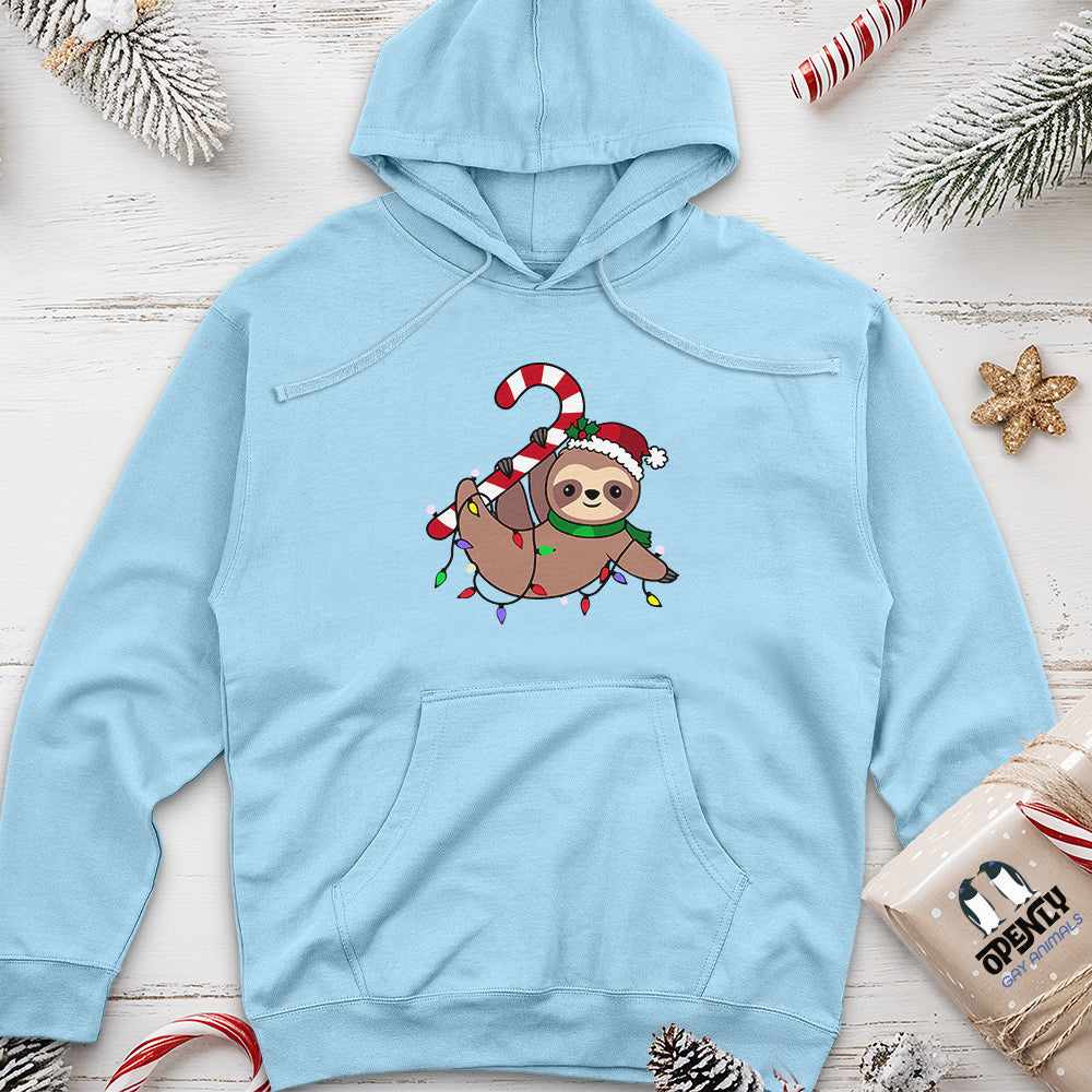 Sloth Santa Hat Candy Cane Unisex Midweight Hoodie