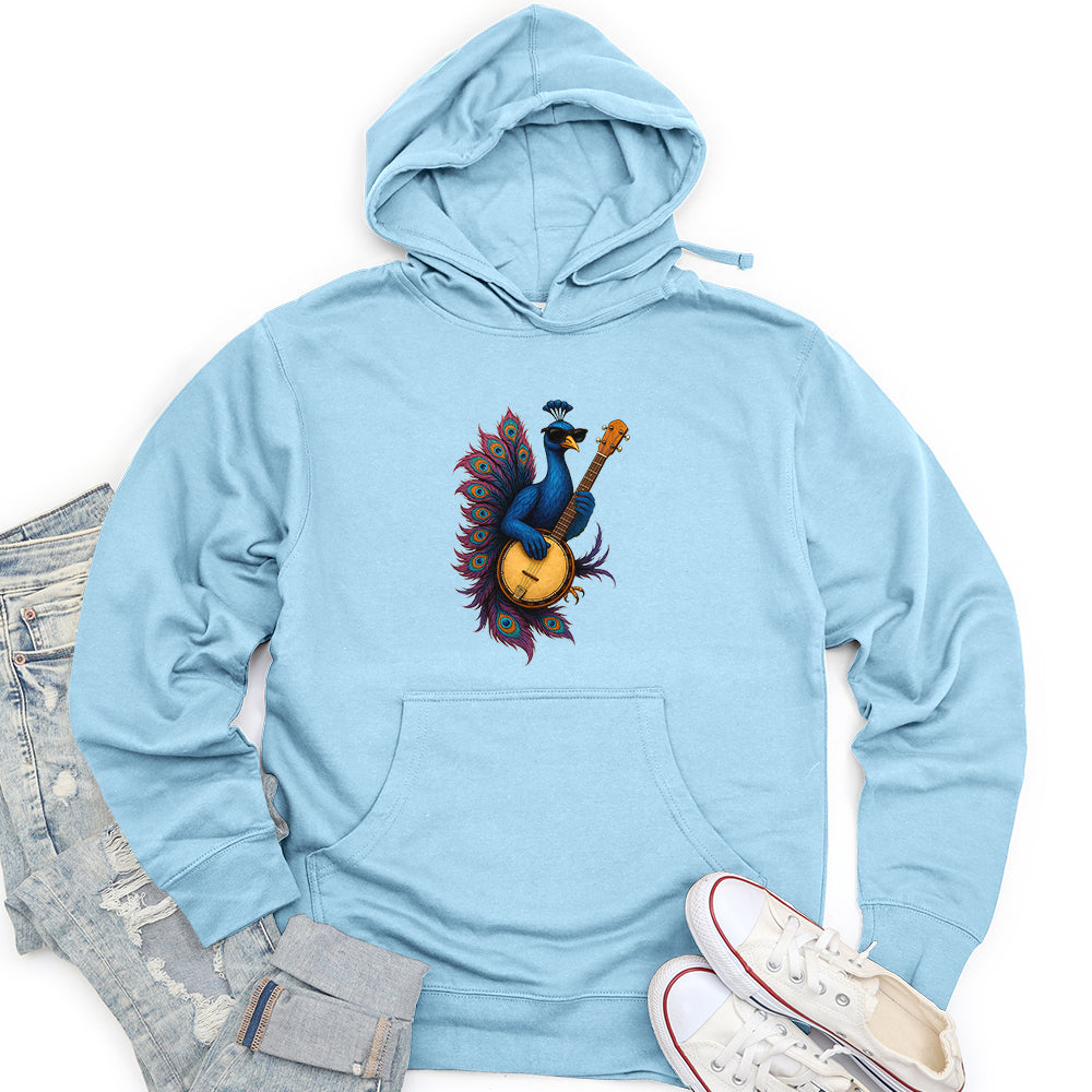 Peacock Rockstar With Banjo Unisex Midweight Hoodie