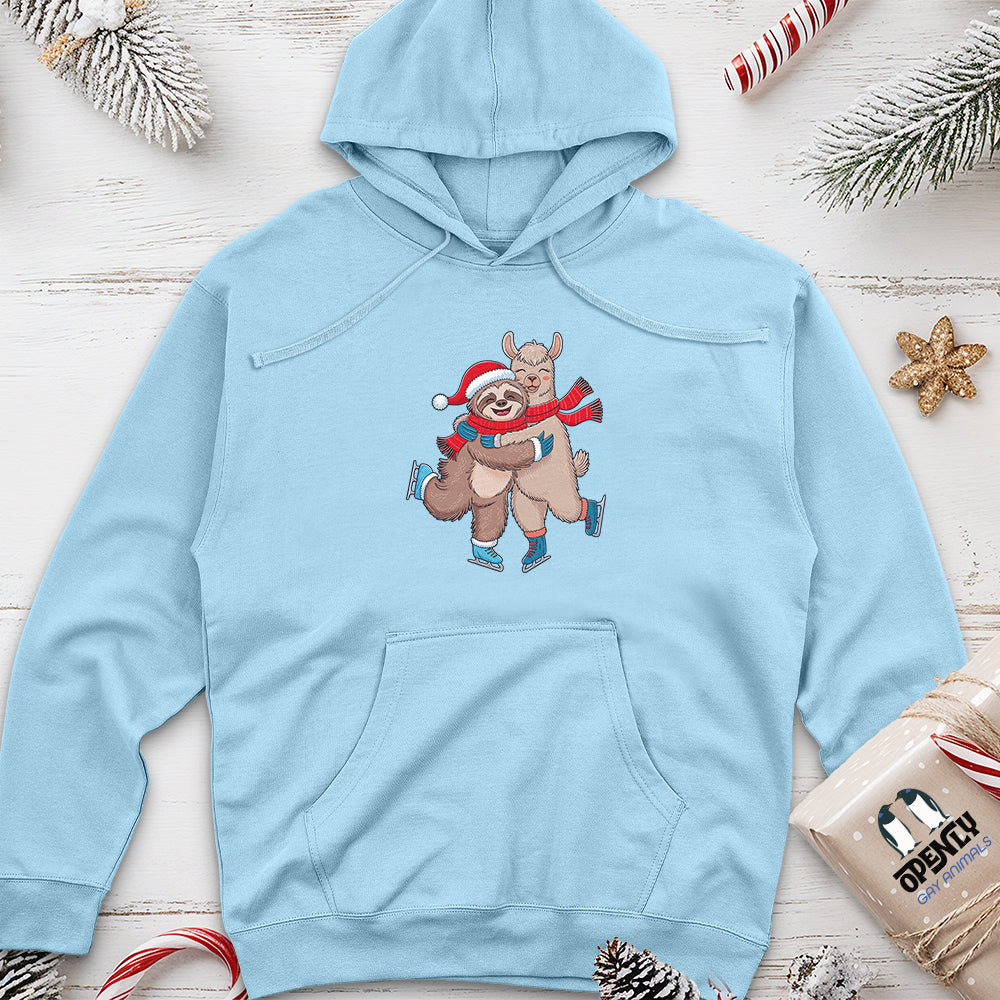 Sloth Hugging Llama Unisex Midweight Hoodie
