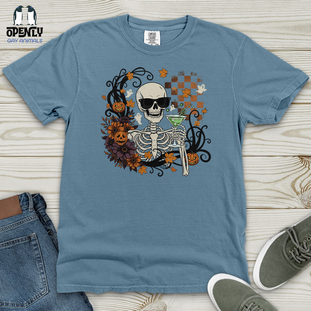 Skeleton Drink Wine Heavy Cotton Comfort Colors Tee