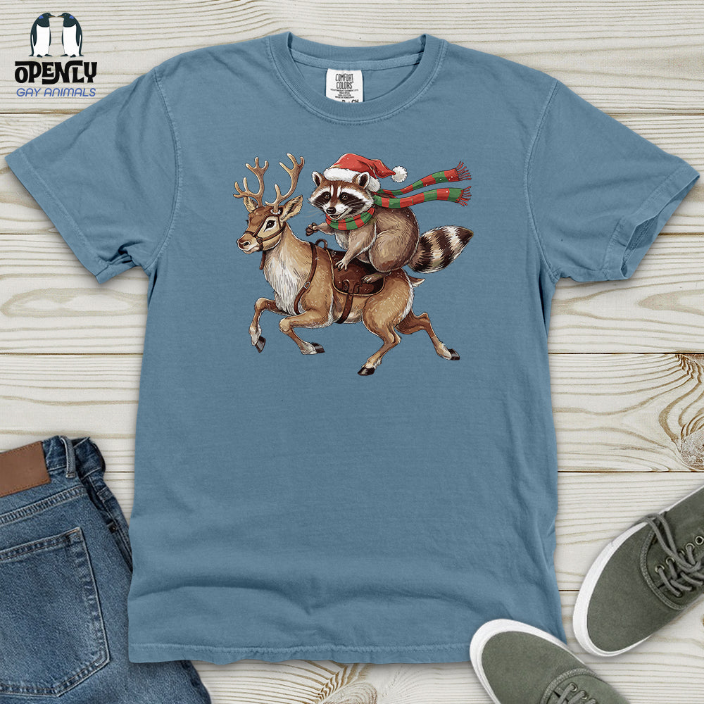 Raccoon Riding Reindeer Heavy Cotton Comfort Colors Tee