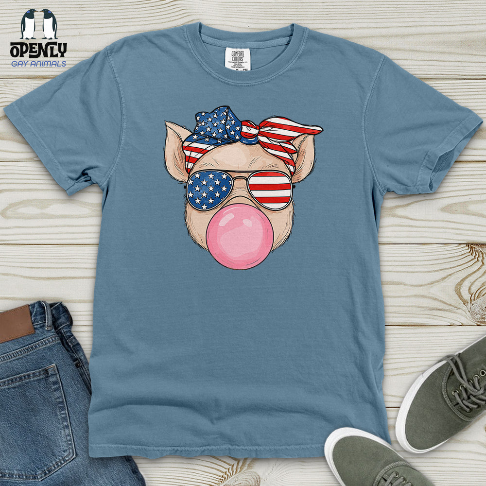 Patriotic Pig Blowing Bubble Gum Heavy Cotton Comfort Colors Tee