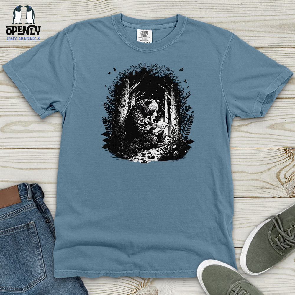 Bear Reading Book in Forest Heavy Cotton Comfort Colors Tee