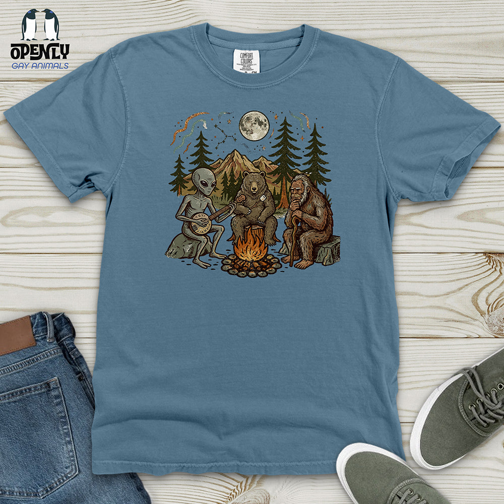 Bigfoot Alien Camping Heavy Cotton Comfort Colors Tee