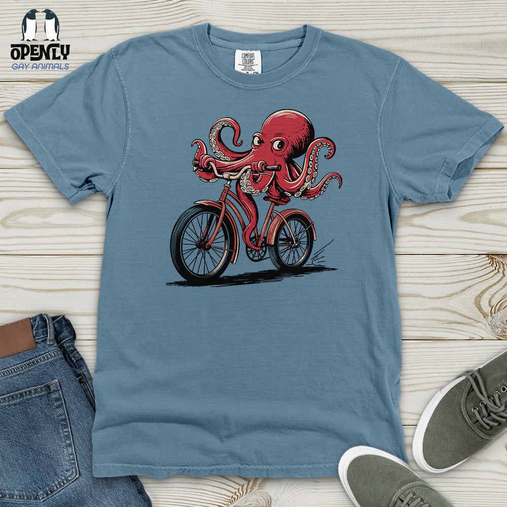 Octopus Riding Bicycle Heavy Cotton Comfort Colors Tee