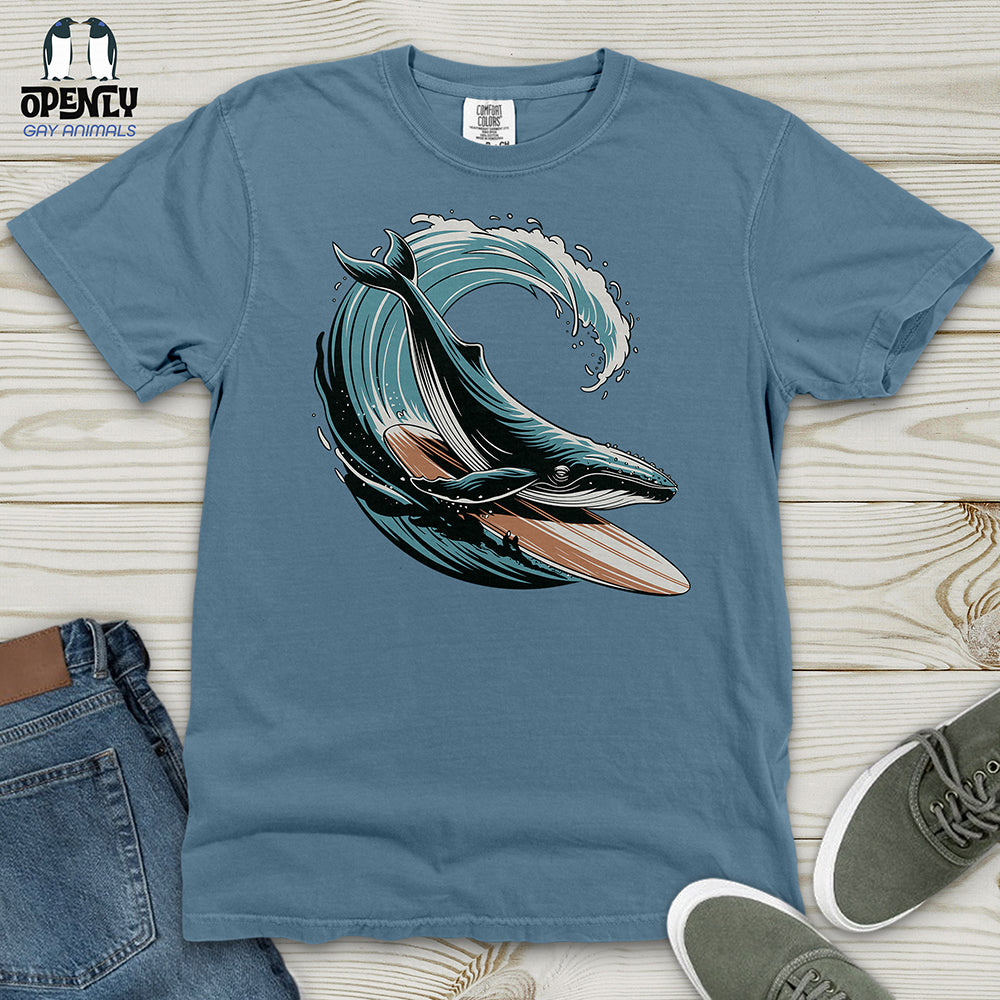Whale Surfing on a Surfboard Heavy Cotton Comfort Colors Tee